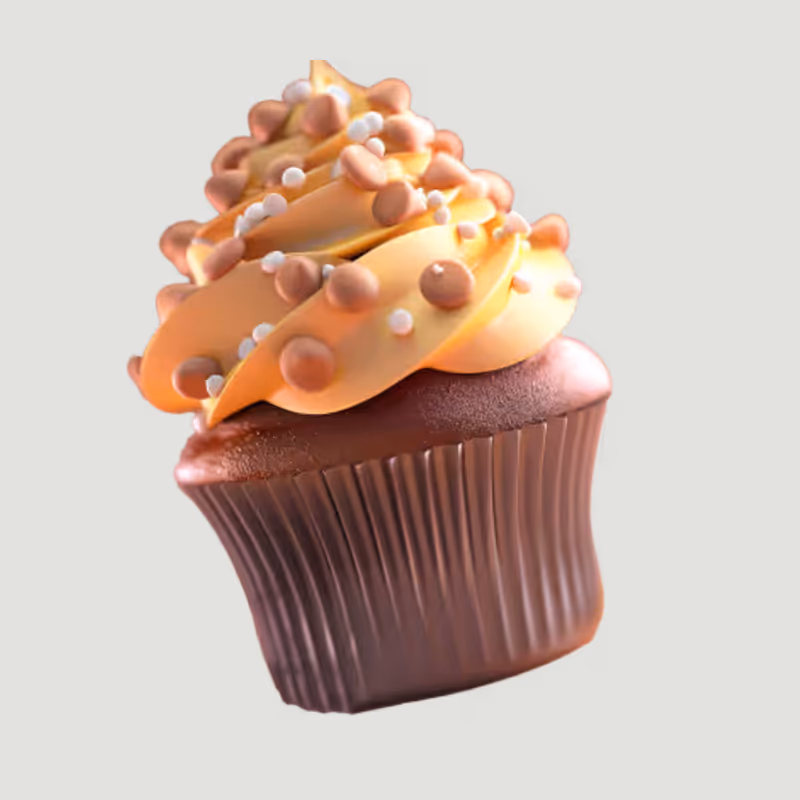 The Muffin, house mascot since 2022. The original cupcake render from the old muffinmedia.co homepage.