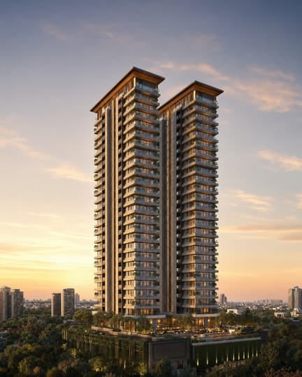 Example ad: two residential towers at golden hour