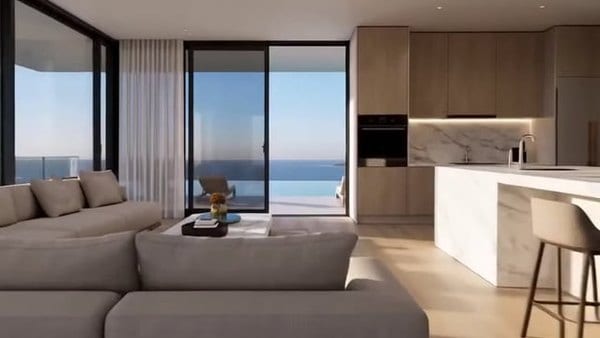 Example landing page: the living room of a sample flat with a sea view